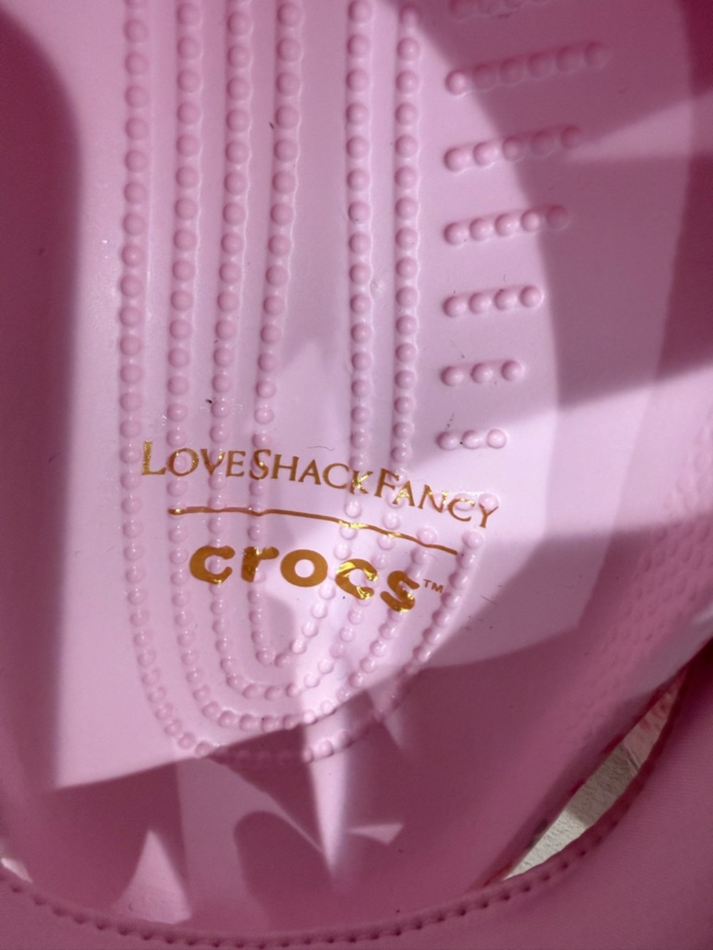 LoveShackFancy Pink Crocs with Gold Logo - Picture 5 of 6